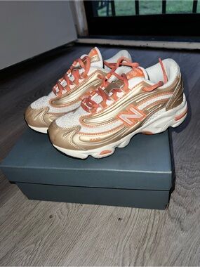 New Balance Gold and Coral White Running Sneakers
